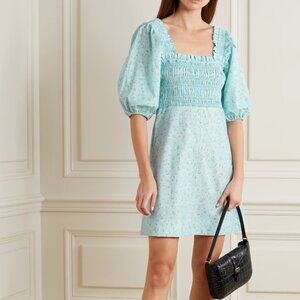 💙 GANNI Smock Floral Mini Dress – Size 34 – Sky Blue – NEW with Tags! 💙
